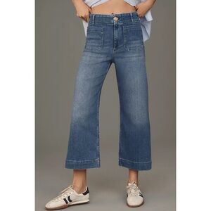 NWT  Anthropologie The Colette Cropped Wide-Leg Jeans Medium Blue Denim 28